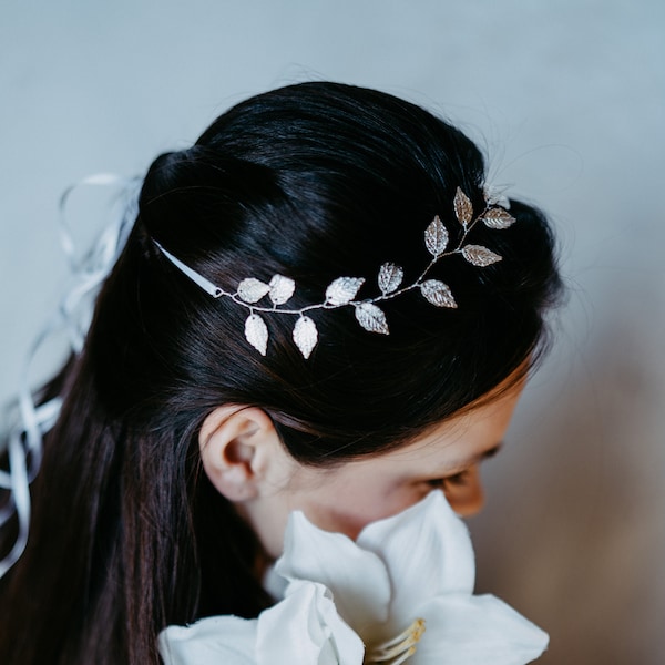 silber Blätter-Haarkranz Roma, Braut Haarschmuck Brautjungfer Trauzeugin  Blumenmädchen Haarrebe Fascinator Ranke Diadem Tiara Hochzeit