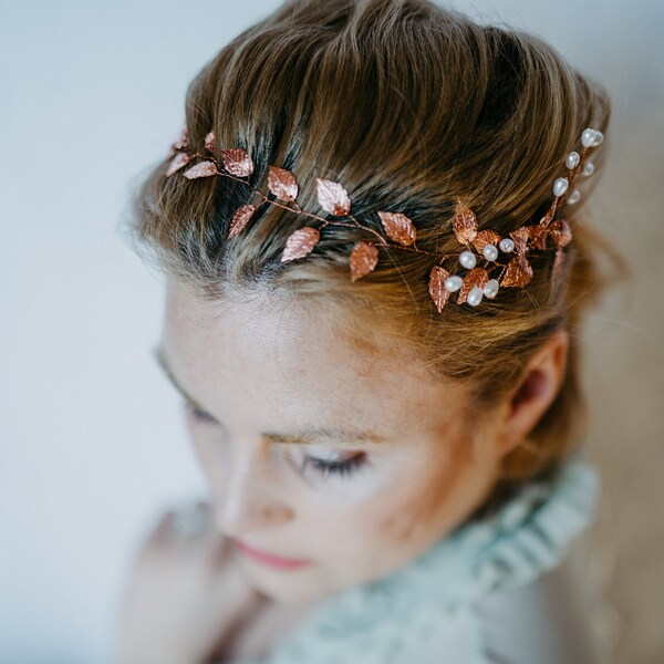 Braut-Blätter-Haarkranz rotgold Haarschmuck für Braut/Brautjungfer/Trauzeugin, Haarrebe edel schön Blätter Hochzeit Roma BBIL