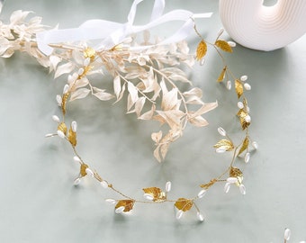 ROMA FACILE I Haarband gold/rotgold/rose/silber Belle&#39;s Brides Hochzeit Blätter-Haarkranz mit Perlen, Haarschmuck für Braut/ Brautjungfer