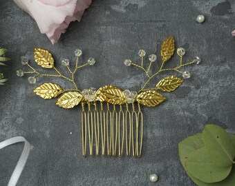 SICILY gold Blätter-Haarkamm mit Kristall, Perlen, Hochzeit Haarschmuck für Braut/Brautjungfer/ Trauzeugin (Gold/ Kupfer) Belle's Brides