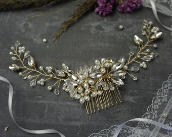 Gorais Blatt Braut Haarkamm Gold - Perlen Kopfschmuck Für Hochzeit & Festliche Anlässe