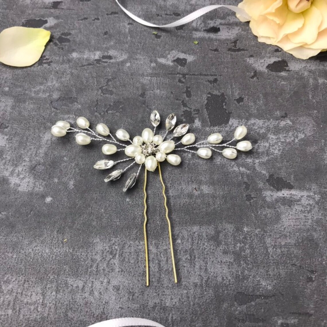 GENBREE Braut-Haarnadeln Mit Perlen & Strass | Für Hochzeit, Ball Oder Party | Silberfarben | Ca. 50 Cm Langes Haarteil