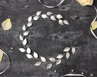 Silber Blätter-Haarkranz, Haarschmuck für Braut/Brautjungfer/Trauzeugin, Haarrebe edel schön (silber) Blätter Hochzeit Roma Belle&#39;s Brides