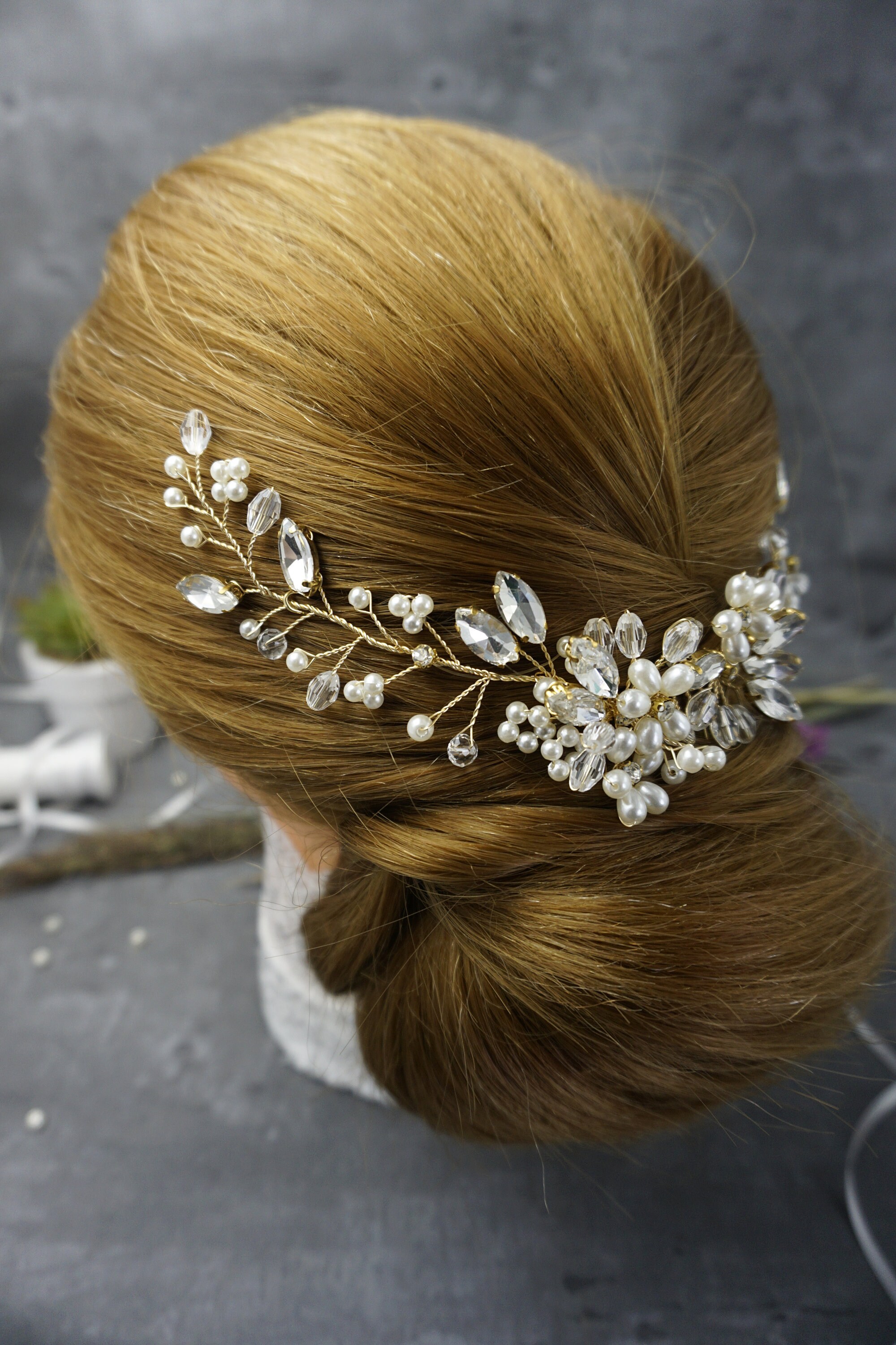 Braut Perle Haarkamm,Silber Kristall Handarbeit Haarschmuck,Perle Haarkamm Clip Hochzeit Brautschmuck Haar Zubehör