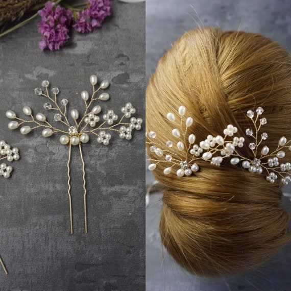 2 gold Haarnadeln Lana Perlen Kristall Blume Haarschmuck für | Etsy