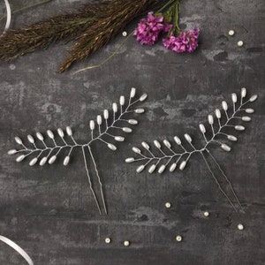 2 Stück Braut Haarnadeln silber Perlen Haarschmuck für Braut/ Brautjungfer Perlenäste Angelina Belle&#39;s Brides Hochzeit