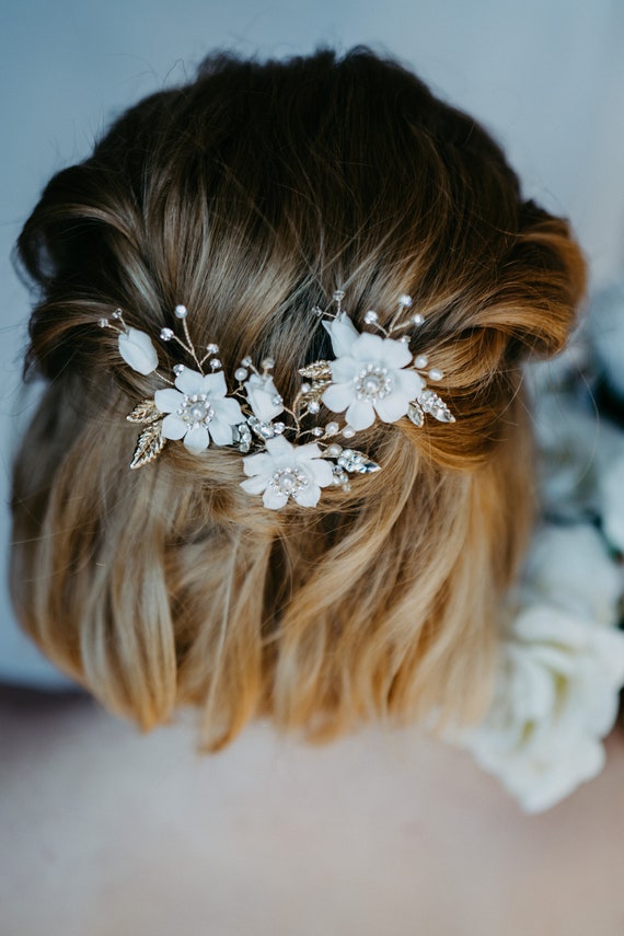 VESOCOZGSZ Blumen-Haarnadeln Mit Perlen – 20 Stück, Weiß, Für Braut & Boho-Frisuren