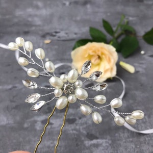 2 silber/ gold Haarnadeln Asti Perlen Kristall Blume Haarschmuck für Braut/ Brautjungfer/Trauzeugin/Blumenmädchen Vintage BBIL Hochzeit image 2