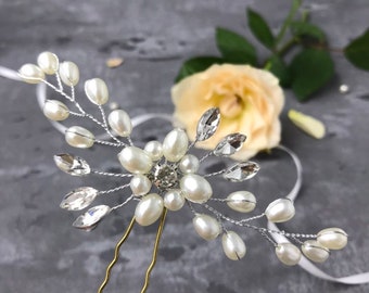 silber Haarnadel Asti Perlen Kristall Blume Haarschmuck für Braut/ Brautjungfer/Trauzeugin/Blumenmädchen Vintage BBIL Hochzeit