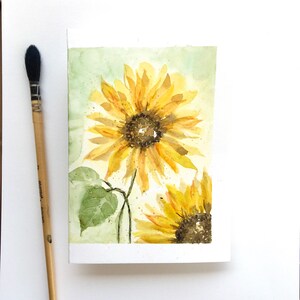Tarjetas de girasoles pintadas a mano, flores, acuarela original, arte impresionista abstracto, 4” x 6”