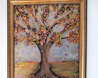 Original Acrylic Painting, Impressionist Painting, Fall Home Decor, Fall Tree, Original Acrylic on Canvas, Gold Art, Fall Leaves, Wall Decor