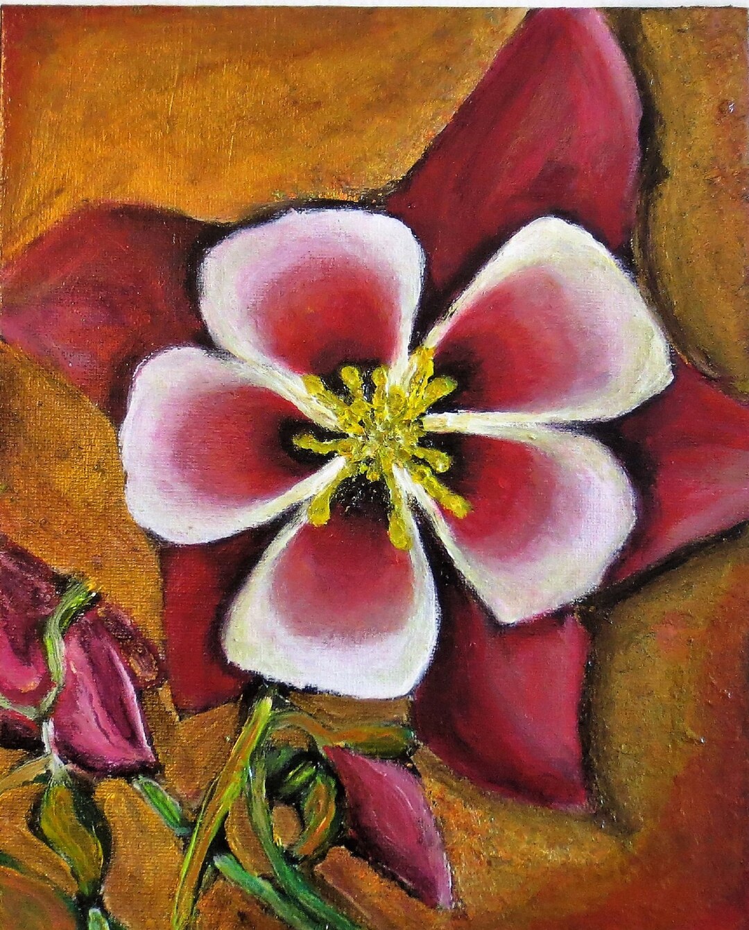 Original Acrylic Painting of Columbine Flower Garden Art Etsy