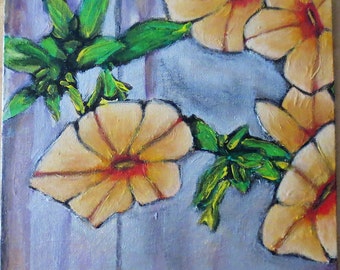 Acrylic on Canvas Painting, Petunia Painting, Floral Wall Art, Original Art, Farmhouse Art, Kitchen Art