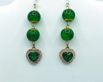 Green Heart Earrings Handmade