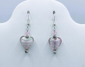 Pink Heart Glass Earrings