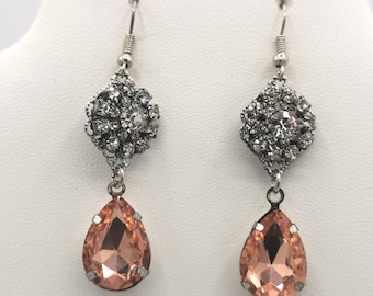 Pendientes colgantes de cristal color melocotón para mujer