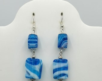 Blue Glass Dangle Earrings