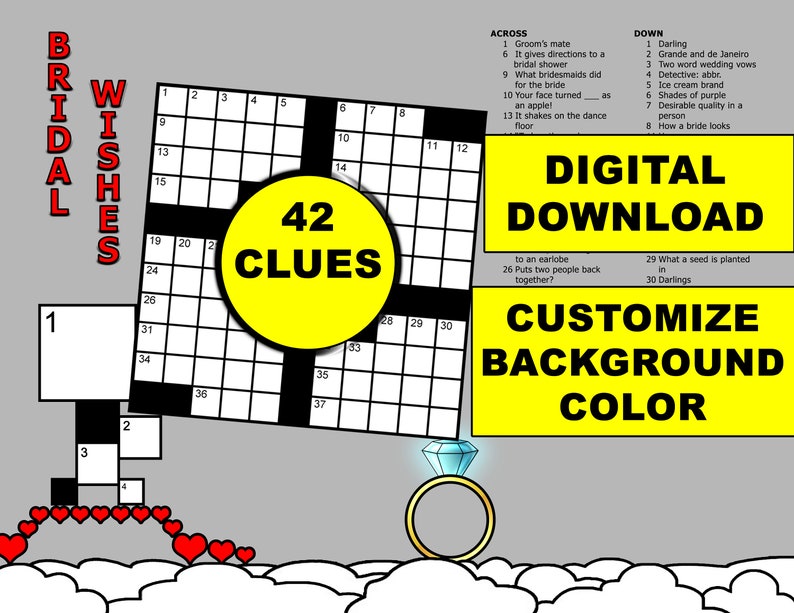Bridal Shower Crossword 11x11 Grid Custom Colordigital Etsy