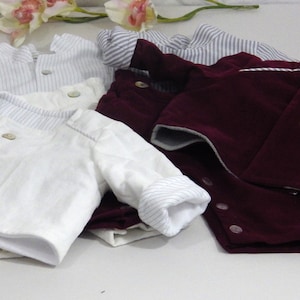 baby boy ceremony set: pleated pants, matching shirt. Microfleece lined jacket