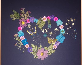 Wild Heart Handmade Pressed Flower Art 16"x 20” Beautiful Unique Art For Home or Gift for Any Occassion
