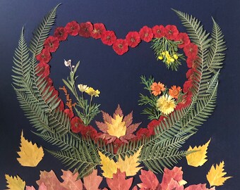 Phoenix Rising Heart Handmade Pressed Flower Art 16"x 20” Beautiful Unique Art For Home or Gift for Any Occassion