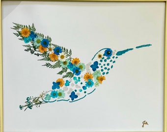 Blue Crystal Flower Hummingbird 16”X20”