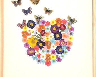 Kid at Heart Handmade Pressed Flower Art 16x 20 & 18x24 Beautiful Unique Art For Home or Gift for Any Occassion