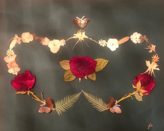 Connected Heart Handmade Pressed Flower Art 16"x 20” Beautiful Unique Art For Home or Gift for Any Occassion