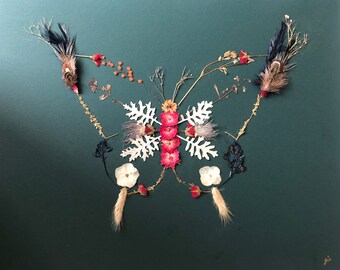 Vintage Butterfly Handmade Pressed Flower Art 16X20