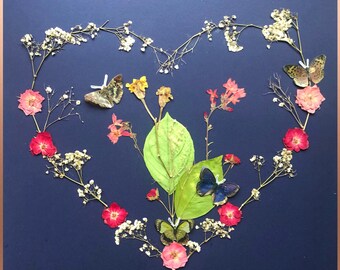 Nurturing Heart Handmade Pressed Flower Art 16"x 20” Beautiful Unique Art For Home or Gift for Any Occassion
