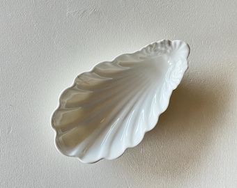 France Antique small dish Ravier White Porcelain Shell Shape French Vintage