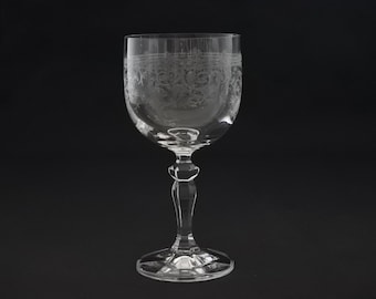 Verre gravé vintage français motif Lierre pour vin rouge, hauteur 15,5 cm