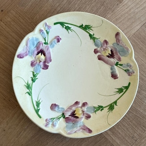 France Antique Choisy le Roi Barbotine Iris Relief Majolica Plate French Vintage #1 or #2