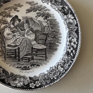 France Antique Vintage Creil et Montereau Grisaille Dessert Plate