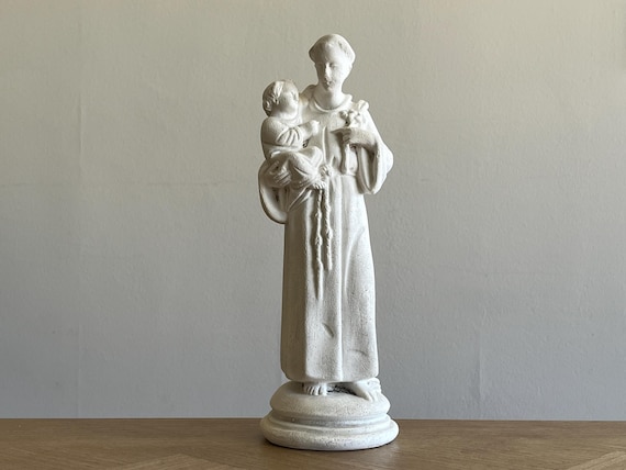 Saint Anthony ディストリビューター French Antique Religious Statue of Saint Anthony in Plaster France