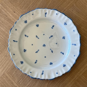 France Antique 18th Century Southwest France White Glaze Hand-painted Plate with Blue Flowers and Insects French Vintage