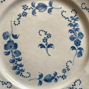 Antique French 18th Century Plate, White-Glazed Brindille Hand Paint Decoration image 4