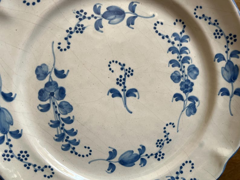 Antique French 18th Century Plate, White-Glazed Brindille Hand Paint Decoration image 4