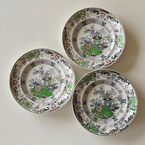 France Antique Creil et Montereau Set of 3 Dessert Plates Chinoiserie  French Vintage