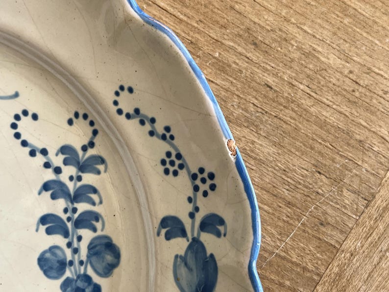 Antique French 18th Century Plate, White-Glazed Brindille Hand Paint Decoration image 5