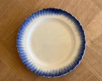 French Antique Creamware Blue Feather Rim Plate French Vintage