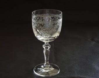 France Antique Ivy pattern etching glass for white wine, height 14.8cmFrench Vintage