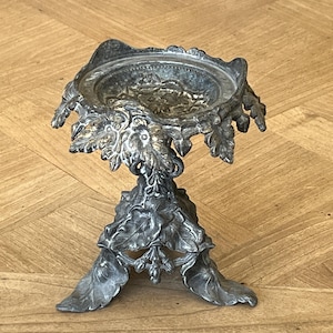Antique Art Nouveau Cast Iron Candle Holder - French Vintage Oil Lamp Stand