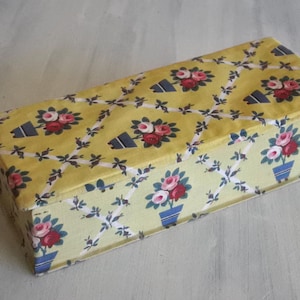France Vintage Cartonnage Box Yellow Rose Pattern 24 x 10.2 cm #1 French Antique