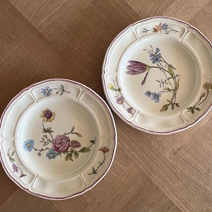 Set of 2 France Antique HBCM Flowers deep plates soupe bowl French Vintage #1