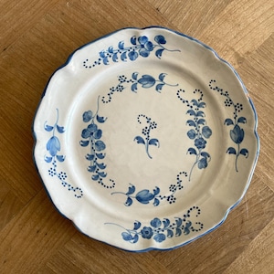 Antique French 18th Century Plate, White-Glazed Brindille Hand Paint Decoration #1