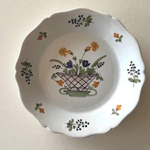 France Antique Faience White Glaze Flower basket Hand Paint plate French Vintage #1#2#3#4
