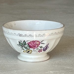 France Antique small Cafe au Lait Bowl Digoin & Sarreguemines Petit Bol Flower Bouquet Print Diameter 10.6cm French Vintage
