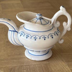 Antyczny fajansowy niebieski Camaieu duży zabytkowy garnek ceramiczny