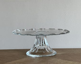 French Vintage Pressed Glass Small Cake Stand, 20cm Diameter